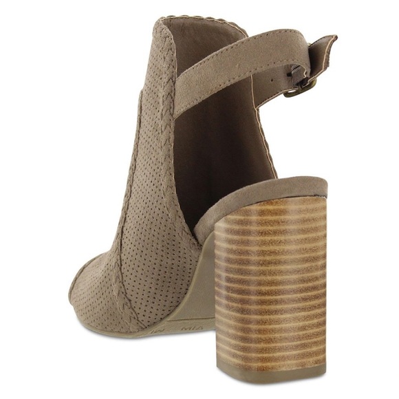 Perforated Peep Toe Block Heel Ankle Strap Bootie - Picture 3 of 4